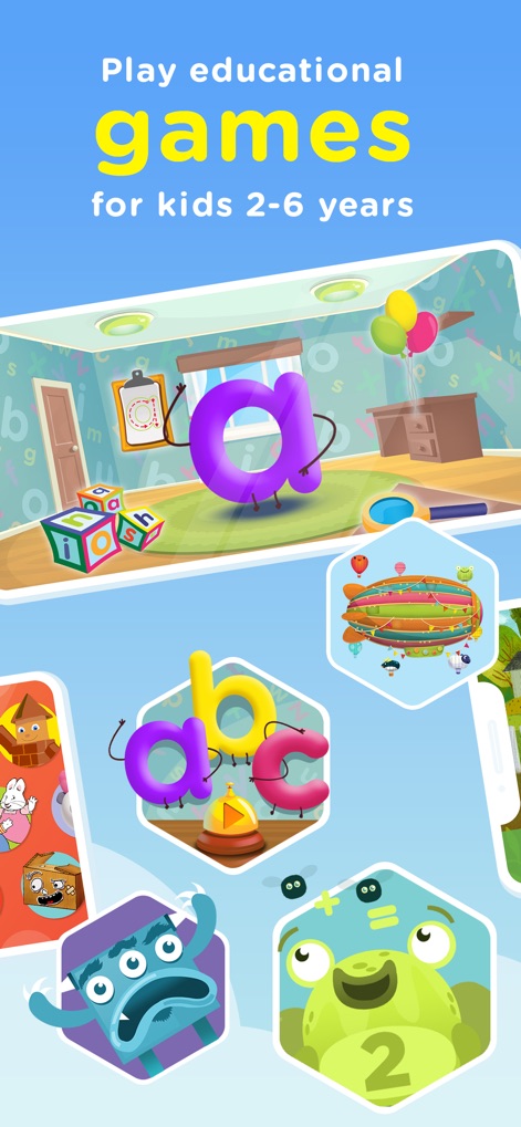 Hopster: ABC Games for Kids - Children can interact with animated alphabet characters and solve challenges featuring playful number monsters, enhancing early learning skills.
