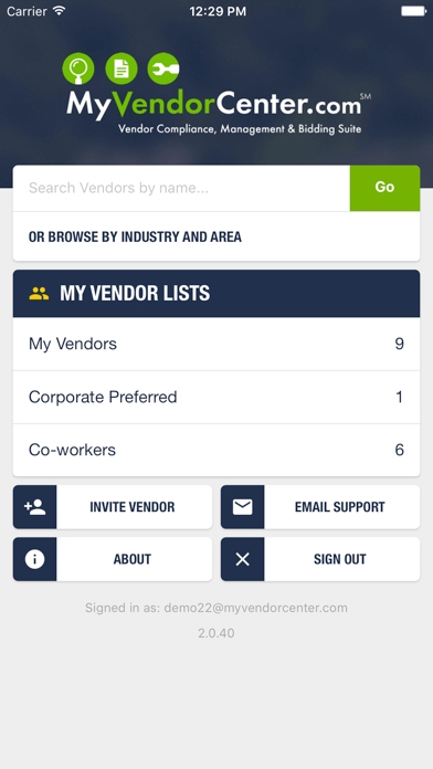 MyVendorCenter iPhone screenshot 1 - Business app
