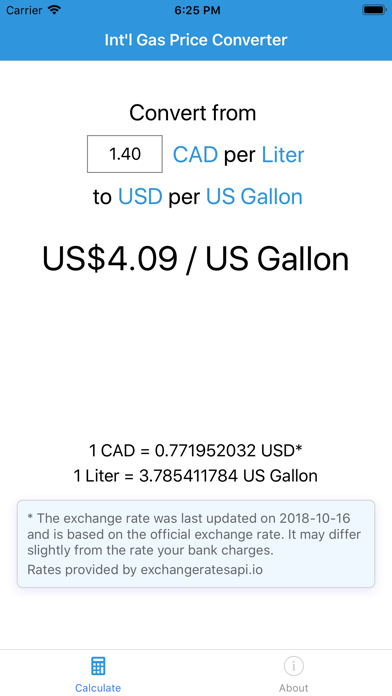 Screenshot #1 pour Int'l Gas Price Converter