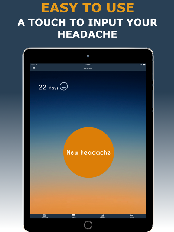 HeadApp Migraine Diary iPad screenshot 1 - Medical app