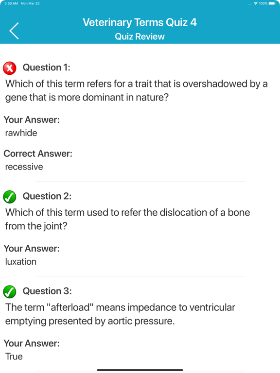 Vet Terminology Quizzes iPad screenshot
