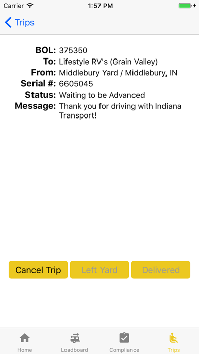 Indiana Transport Driver App Screenshot