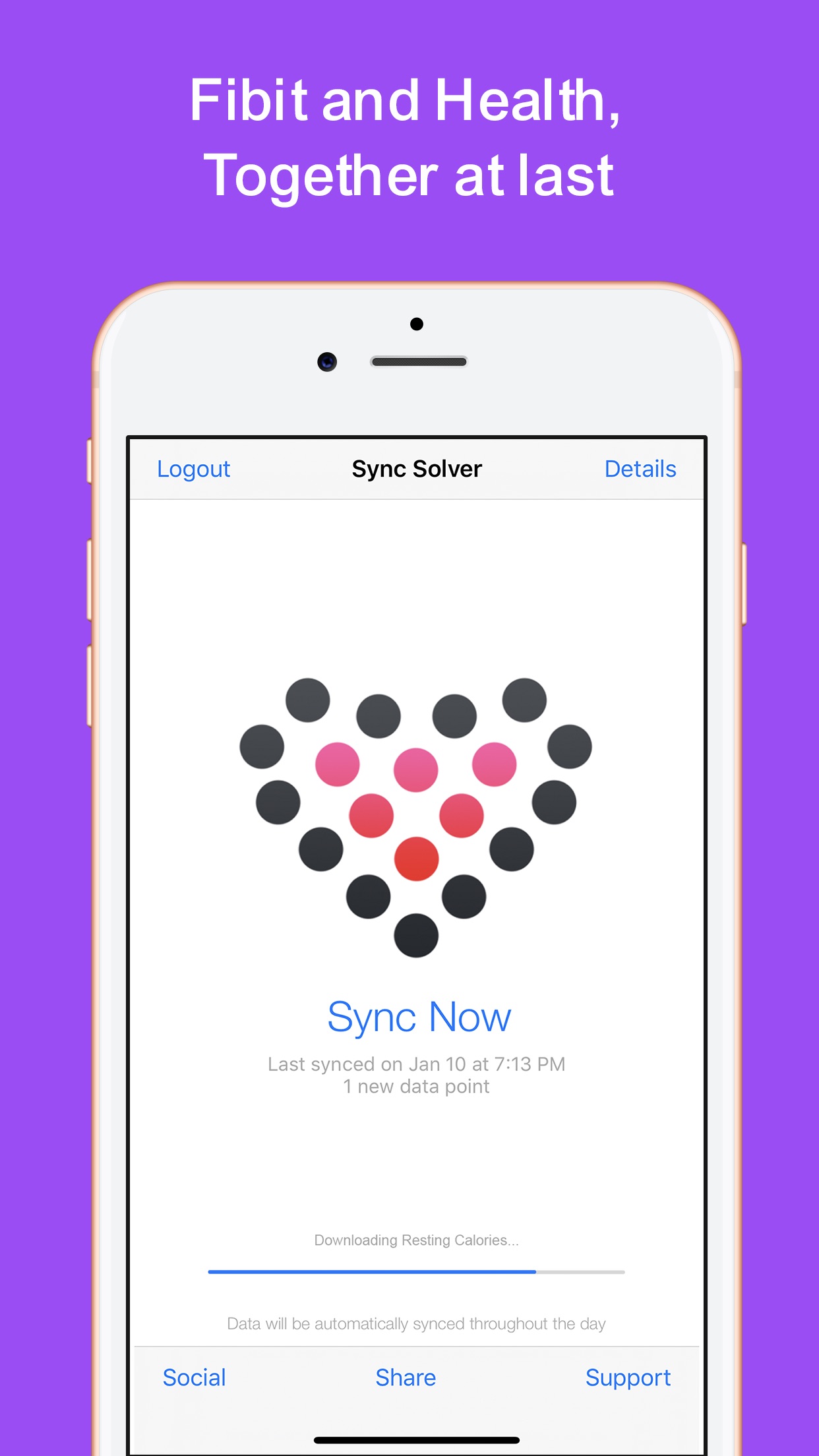 Screenshot do app Sync Solver - Fitbit to Health