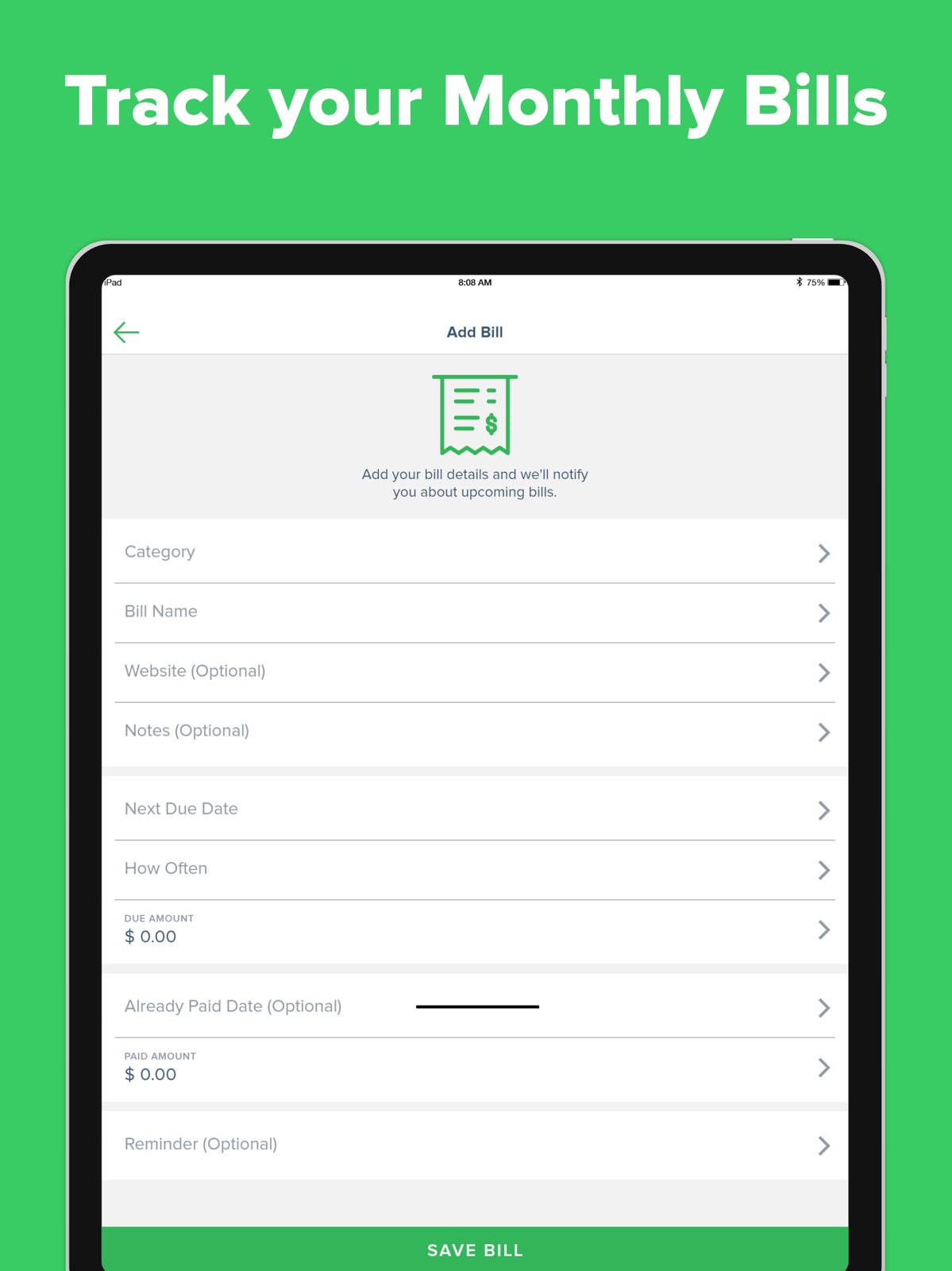 Bill Organizer ipad screenshot 3