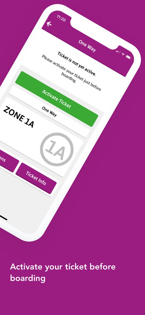 MBTA mTicket - Observe the critical ticket activation interface, highlighting the prominent 'Activate Ticket' button and the clear display of the assigned 'ZONE 1A' for passenger information.