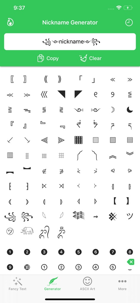 Fancy Text Symbols - '닉네임' 생성 인터페이스에서 사용자는 다양한 '기호'와 '숫자' 기반 문자를 손쉽게 찾아 적용할 수 있습니다.