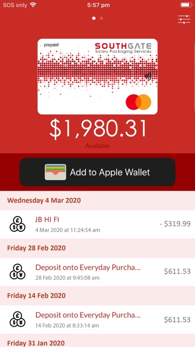 Southgate Wallet Screenshot
