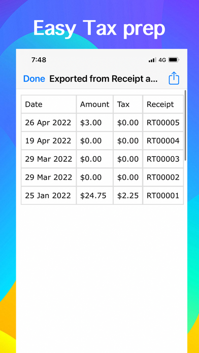 Receipts Tracker, Tax Return Screenshot
