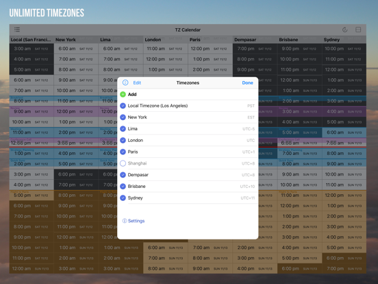 World Timezone Calendar iPad screenshot