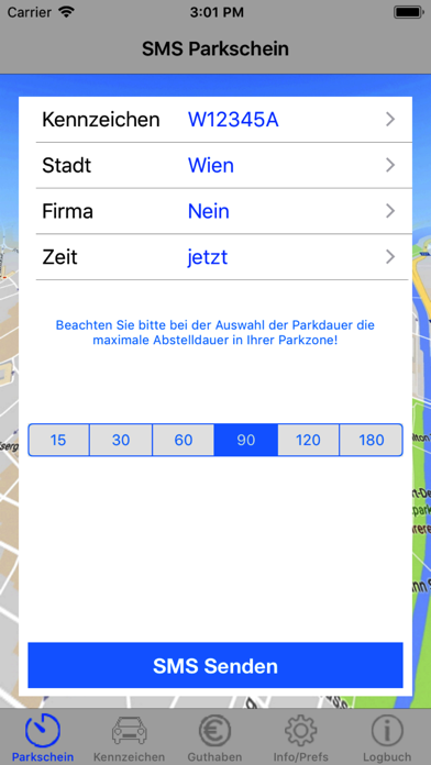 SMS Parkschein Screenshot