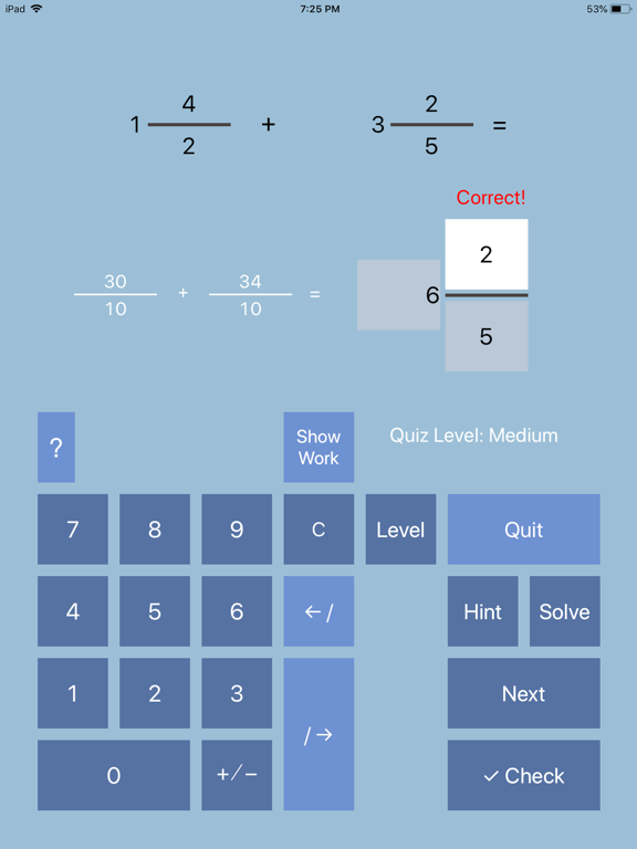 Fraction Calculator with Work iPad screenshot