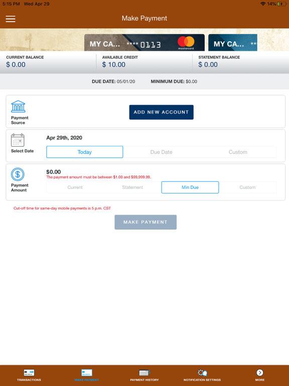 MTFCU Card iPad screenshot