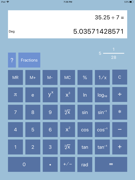 Fraction Calculator with Work iPad screenshot