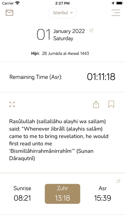 Fazilet Calendar: Salāh Times