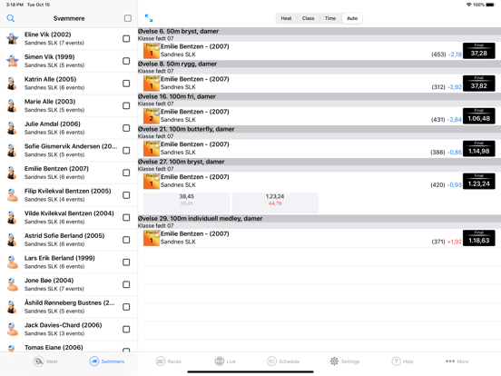 Livetiming Medley Reader iPad screenshot 4 - Sports app