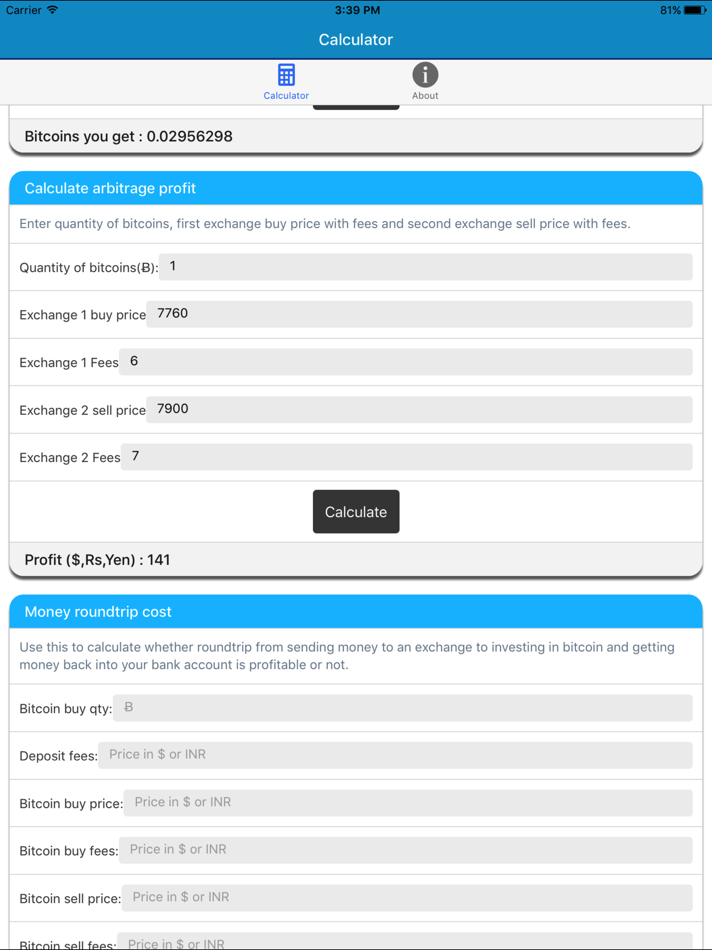 #1. Bitcoin Price Calculator (iOS) By: rohit aneja