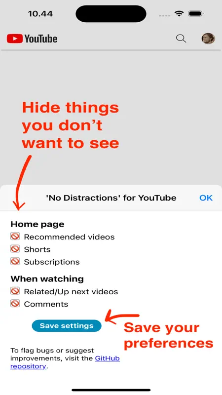 "No Distractions" for YouTube screenshot 1 of 10