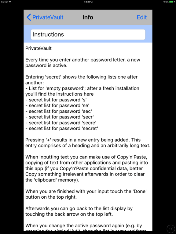 PrivateVault iPad screenshot