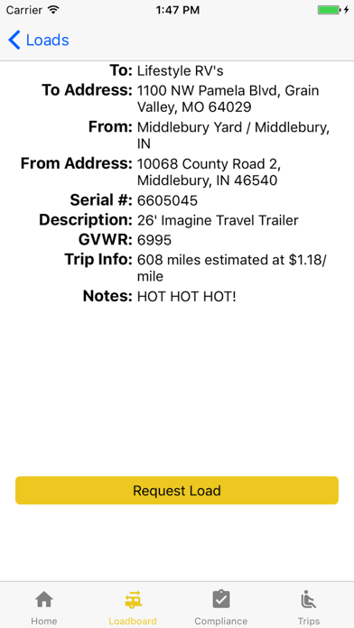Indiana Transport Driver App Screenshot