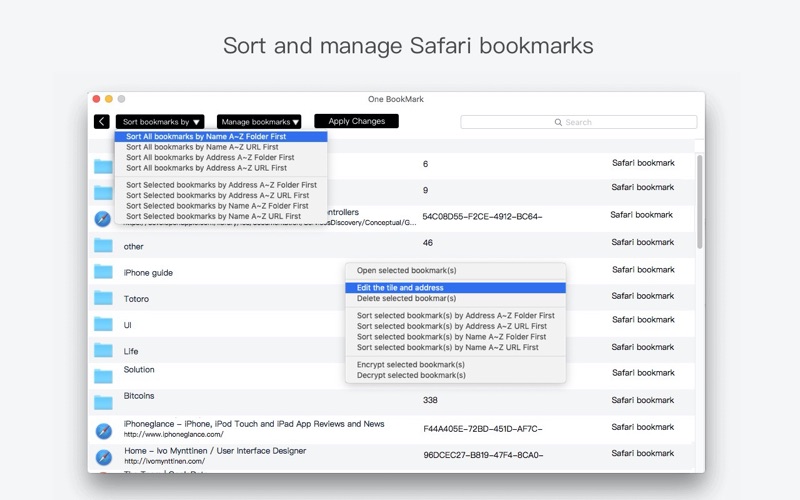 One Bookmark Screenshot