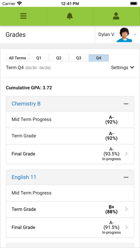 Campus Parent App Store screenshot 2, no headline. Black, white or grey.