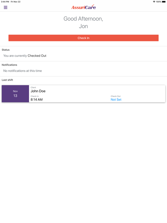 AssuriCare Caregiver iPad screenshot