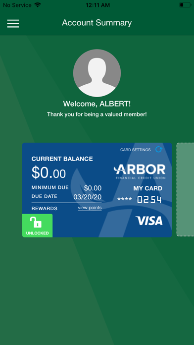 Arbor Financial Card Control Screenshot