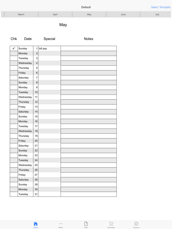 Monthly Check Register iPad screenshot