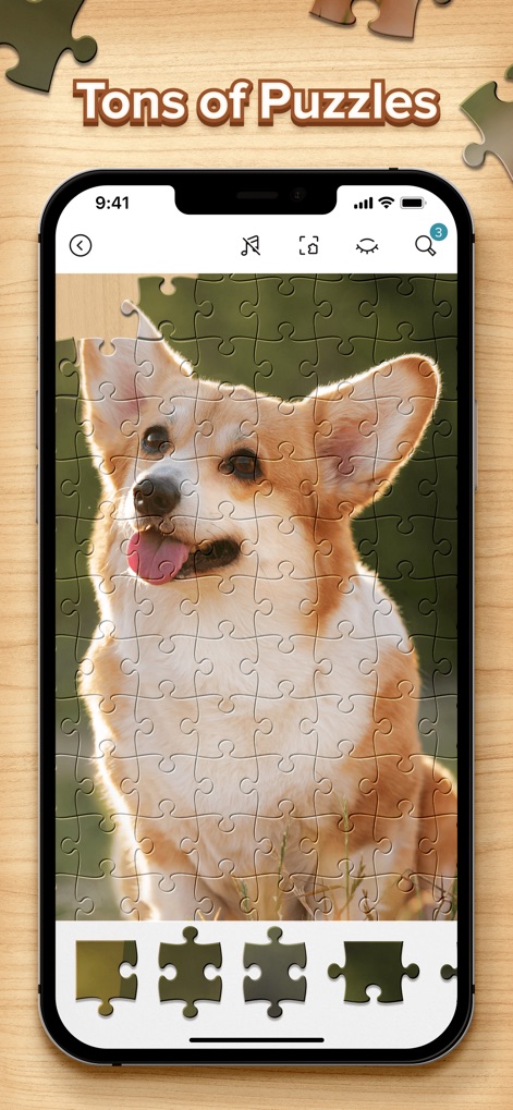 Jigsaw Puzzles: Puzzle Game HD - This screenshot highlights the app's rich collection of high-definition images, featuring delightful subjects like this adorable Corgi.