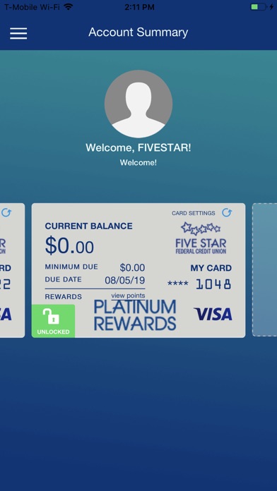 Five Star FCU Card Mgr. Screenshot