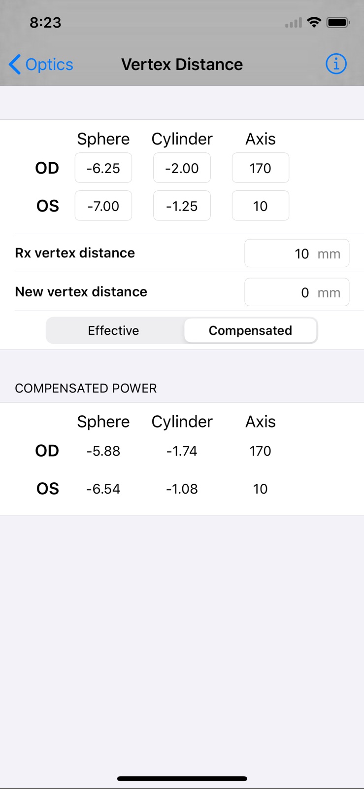 Optics Clinical Calculator iphone screenshot 2