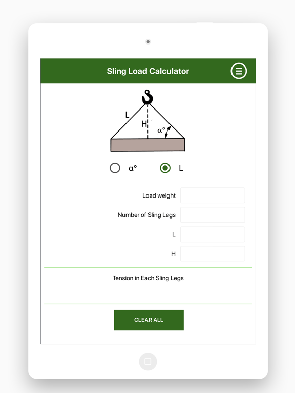 Sling Load Calculator iPad screenshot