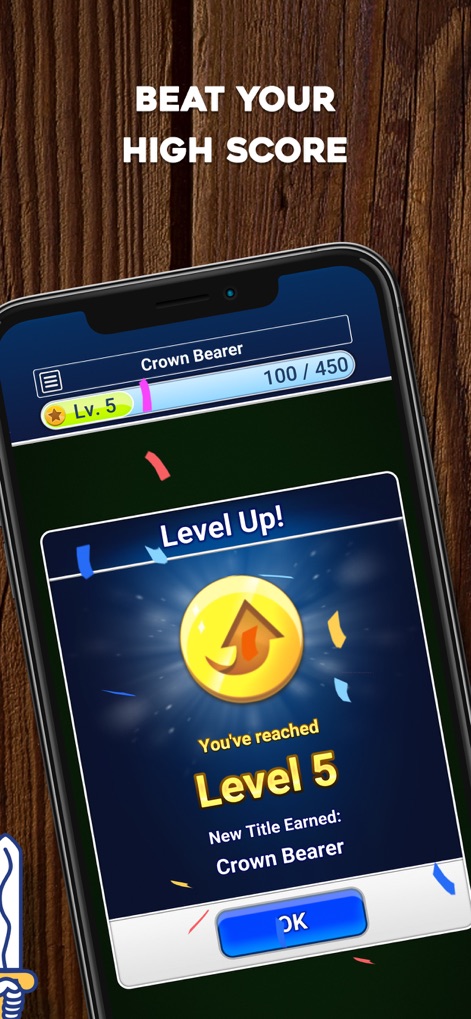 Crown Solitaire: Card Game - Explore the intuitive level-up interface and the clear progress bar that tracks user achievements within the game.