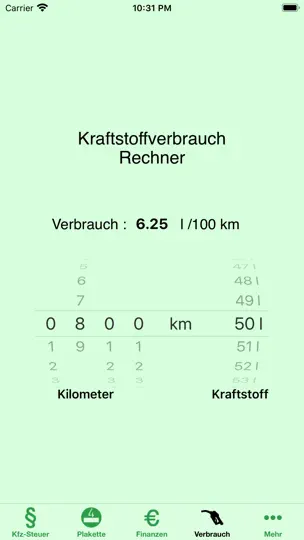 Screenshot von KfzSteuer+ auf dem iPhone 10