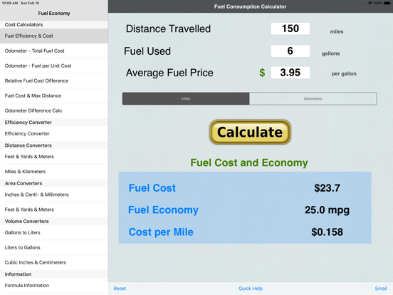 Fuel Calculator: MPG, L100k iPad screenshot 1 - Business app