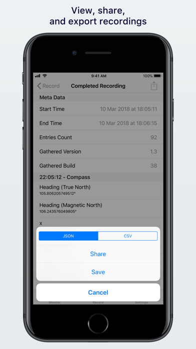 Gathered: Sensors and Metadata iPhone screenshot 4 - Utilities app