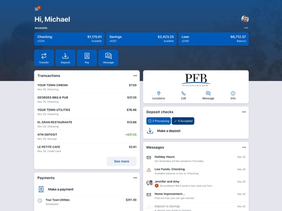 Planters First Banking iPad screenshot 3 - Finance app