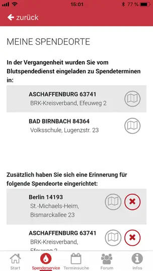 Screenshot von Blutspende auf dem iPhone 7