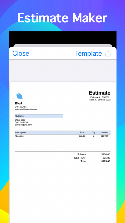 #1. Estimate & Invoice Maker app (iOS) 由: B TO J PTY LTD