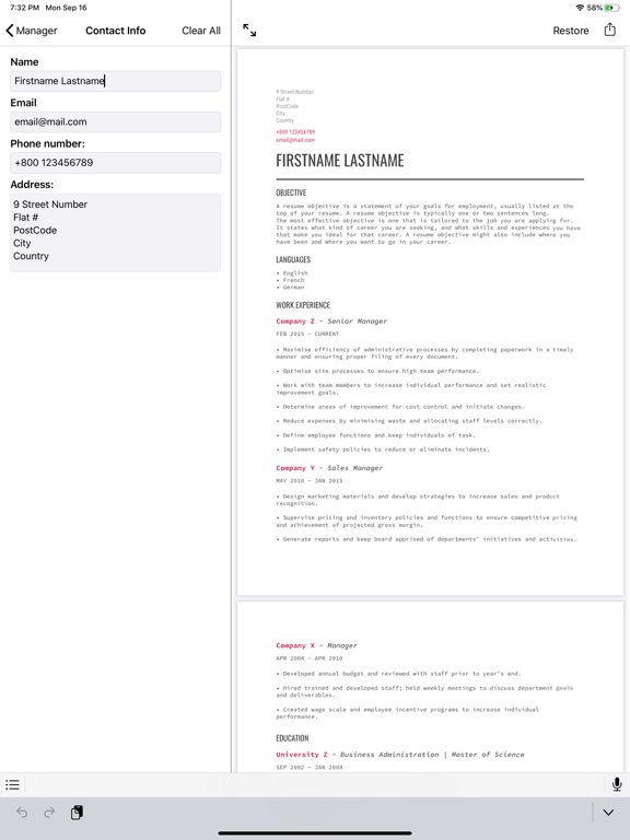 Professional Resume Builder iPad screenshot 5 - Productivity app
