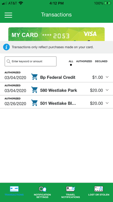 BPFCU Cards Screenshot