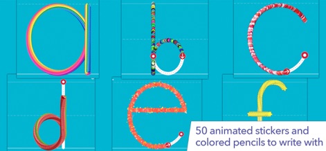 Writing Wizard: Learn to Write - Hier können Kinder Kleinbuchstaben wie 'a' und 'b' nachzeichnen, wobei die Linien mit 50 animierten Stickern und farbigen Stiften zum Leben erweckt werden.