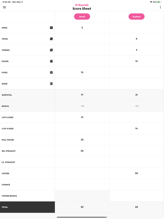 13 Rounds Score Sheet