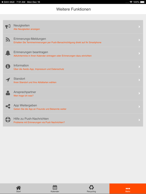 Landkreis Tübingen Abfall-App iPad screenshot
