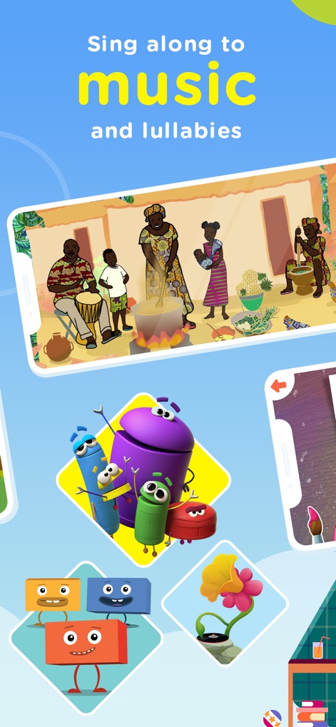 Hopster: ABC Games for Kids - Little ones can immerse themselves in diverse cultural scenes featuring traditional musical instruments and playful abstract characters, fostering a love for rhythm and song.