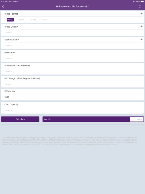 WD Purple Storage Calculator iPad screenshot 5 - Utilities app