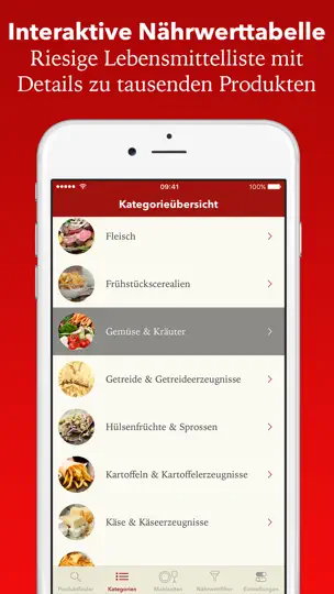 Screenshot von NutriCheck Kalorien-Tabelle auf dem iPhone 1