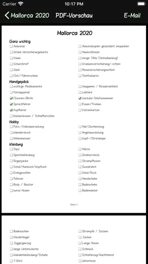 Screenshot von Urlaubsliste auf dem iPhone 5