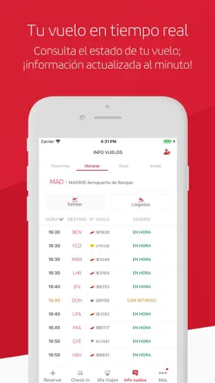 Captura de pantalla de Iberia en iPhone 4