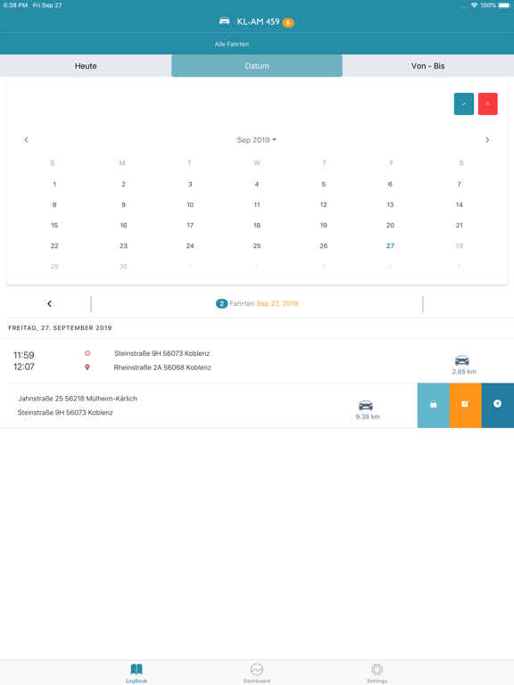 TrackBase eFahrtenbuch iPad screenshot 1 - Productivity app